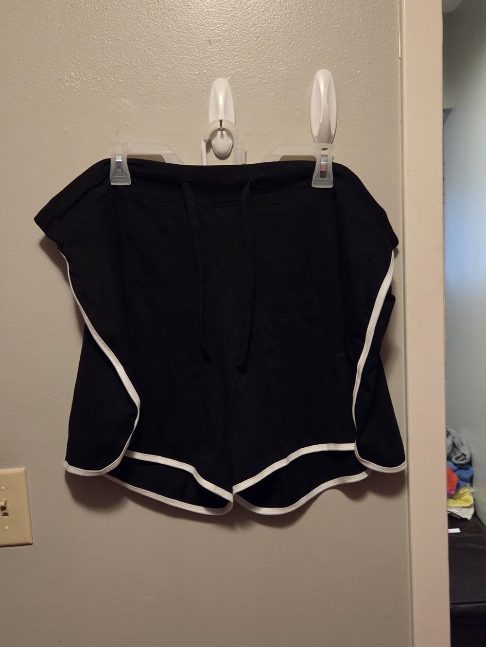 Black Women's Drawstring Athletic Shorts with White Trim